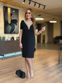 Kadın V Yaka Güpürlü İki İplik Elbise thumbnail 3