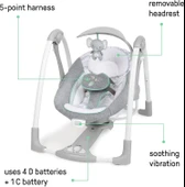 Ingenuity ConvertMe 2'si 1 Arada Kompakt Taşınabilir Otomatik Bebek Salıncağı ve Bebek Koltuğu, Pil Tasarrufu Sağlayan T - 3