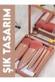Çanta Tipi Aynalı 5'li Makyaj Fırça Seti Göz Farı Fondöten Allık Karıştırma Makyaj Fırçaları - 3