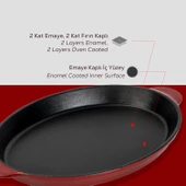 Lava Döküm Oval Fajita Tabağı Döküm Demir Yekpare Çift Kulplu Ölçü 18x24cm.-Bordo - 6