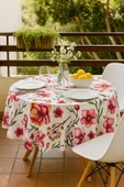Yuvarlak Çiçek Desenli Duck Kumaş Masa Örtüsü 150x150 Cm - 1