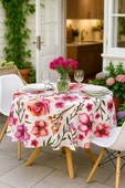 Yuvarlak Çiçek Desenli Duck Kumaş Masa Örtüsü 150x150 Cm - 4