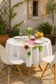 Yuvarlak Pastel Çiçek Desenli Duck Kumaş Masa Örtüsü 150x150 Cm - 3