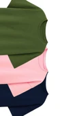 Besic 3'Lü  Kız Çocuk T-Shirt ( Pembe - Haki - Lacivert ) - 2