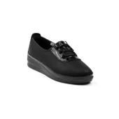 Kadın Siyah Rugan Detaylı Ortopedik Anne Ayakkabısı - Rahat Kaymaz Taban, Bağcıklı Günlük Yürüyüş Ayakkabısı - 3