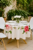 Yuvarlak Gül Desenli Duck Kumaş Masa Örtüsü 150x150 Cm - 3