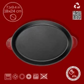 Lava Döküm Oval Fajita Tabağı Döküm Demir Yekpare Çift Kulplu Ölçü 18x24cm.-Bordo - 4