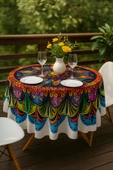 Yuvarlak Etnik Desenli Duck Kumaş Masa Örtüsü 150X150 Cm - 4