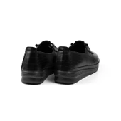 Kadın Siyah Krodil Desenli Ortopedik Anne Ayakkabısı - Rahat Kaymaz Taban, Bağcıklı Günlük Yürüyüş Ayakkabısı thumbnail 3