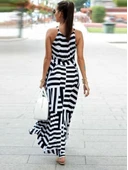 Kadın Askılı Belden Bağlamalı Geometrik Desen Krep Elbise thumbnail 3