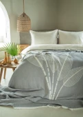 Çift Kişilik June Gri Müslin Yatak Örtülü Nevresimli Pike Takımı - 1