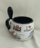 Bardak Kupa Seramik Kulplu Kaşıklı 100 ml Yöresel Meşrubat Su Kahve Bardağı Antalya Görselli - 4