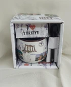 Bardak Kupa Seramik Kulplu Kaşıklı 100 ml Yöresel Meşrubat Su Kahve Bardağı Antalya Görselli - 3