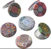 Otantik Mandala Tasarımlı Kozmetik Yuvarlak Cep Çanta Aynası Kapaklı El Makyaj Aynası 7CM - 5