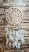 Düş Kapanı Makrome Dreamcatcher Ekru Kuş Tüyü Rüya Kapanı Duvar Süsü Elişi - 4