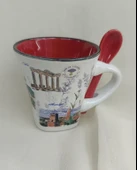 Bardak Kupa Seramik Kulplu 100 ml Yöresel Meşrubat Su Kahve Bardağı Antalya Görselli - 1