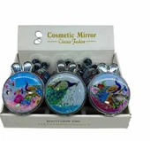 Tavus Kuşu Tasarımlı Simli Sulu Kozmetik Cep Çanta Aynası Kapaklı El Makyaj Aynası - 1