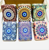 Otantik Mandala Tasarımlı Nazar Boncuklu Büyüteçli  Kozmetik Dikdörtgen Cep Çanta Aynası Kapaklı El Makyaj Aynası - 2