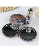 Otantik Mandala Tasarımlı Kozmetik Yuvarlak Cep Çanta Aynası Kapaklı El Makyaj Aynası 7CM - 2