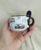 Bardak Kupa Seramik Kulplu Kaşıklı 100 ml Yöresel Meşrubat Su Kahve Bardağı Antalya Görselli - 2