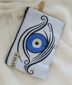 Cüzdan Nazar Kötü Göz Kemer Simgeli Simli Saplı Fermuarlı Kadın Cüzdanı 15x10 Cm thumbnail 1