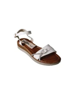 YAZKIŞ Kadın Siyah Beyaz Cilt Yanı taşlı Tokalı Bilekten Bağlamalı 3cm rahat Taban Sandalet thumbnail 4