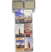 İstanbul Manzaralı Büyüteçli  Kozmetik Dikdörtgen Cep Çanta Aynası Kapaklı El Makyaj Aynası - 1