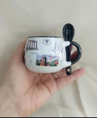 Bardak Kupa Seramik Kulplu Kaşıklı 100 ml Yöresel Meşrubat Su Kahve Bardağı Antalya Görselli - 7