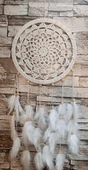 Düş Kapanı Makrome Dreamcatcher Ekru Kuş Tüyü Rüya Kapanı Duvar Süsü Elişi - 1