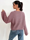 Salaş delik detaylı kazak pembe - 2