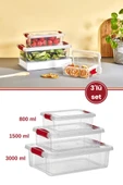 3’lü Kilitli Kapaklı Saklama Kutusu Seti, Buzdolabı Düzenleyici Erzak Saklama Kabı (800,1500,3000ml) thumbnail 1
