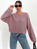 Salaş delik detaylı kazak pembe - 3