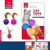 Nunbell Tüylü Renkli Bambu Top Kedi Oyuncağı 2'li 12 cm - 1