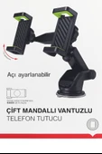 5.0-6.9 inç Uyumlu Çift Mandallı Vakumlu 360 Döner Telefon Tutucu - 1