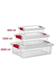 3’lü Kilitli Kapaklı Saklama Kutusu Seti, Buzdolabı Düzenleyici Erzak Saklama Kabı (800,1500,3000ml) thumbnail 2