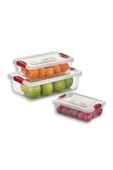 3’lü Kilitli Kapaklı Saklama Kutusu Seti, Buzdolabı Düzenleyici Erzak Saklama Kabı (800,1500,3000ml) thumbnail 4