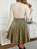 Kadın Uzun Kollu Balıkçı Yaka Belden Bağlamalı üst Kaşkorse Eteği Dalgıç Elbise thumbnail 2