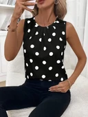 Kadın Askılı Yakası Büzgülü Puantiyeli Atlas Bluz thumbnail 4