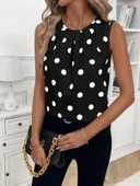 Kadın Askılı Yakası Büzgülü Puantiyeli Atlas Bluz thumbnail 3