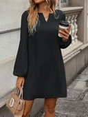 Kadın Uzun Kollu V Yakalı Salaş Ithal Krep Elbise thumbnail 5