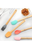 Mucit Home 5'li Renkli Bambu Saplı Silikon Uçlu Spatula Fırçalı Kaşık Seti Glrshop thumbnail 1
