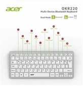 Acer OKR220 Beyaz MultiDevice Dual Mode 2.4GHZ Bluetooth Klavye (Smart Tv)(Android) - 3