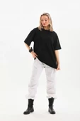 Unisex Bisiklet Yaka 20/1 Düz Oversize T-Shirt - Siyah thumbnail 3