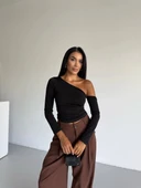 Omuz detaylı kollu bluz siyah f2336 - 2