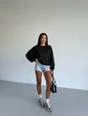 2 iplik bisiklet yaka sweat siyah f2339 - 5