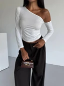 Omuz detaylı kollu bluz beyaz f2336 - 3