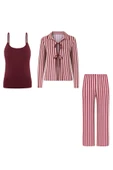 3'lü  Çizgili Pamuklu  Pijama Takımı thumbnail 1