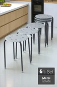 İronika Otto Metal Gövdeli Modern Tabure Mutfak Bahçe Taburesi - 6 Adet Gri - 1