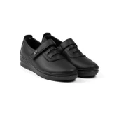 Kadın Siyah Cırtlı Ortopedik Anne Ayakkabısı - Rahat Kaymaz Taban, Bağcıklı Günlük Yürüyüş Ayakkabısı thumbnail 1