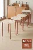İronika Otto Metal Gövdeli Modern Tabure Mutfak Bahçe Taburesi - 6 Adet Krem - 1